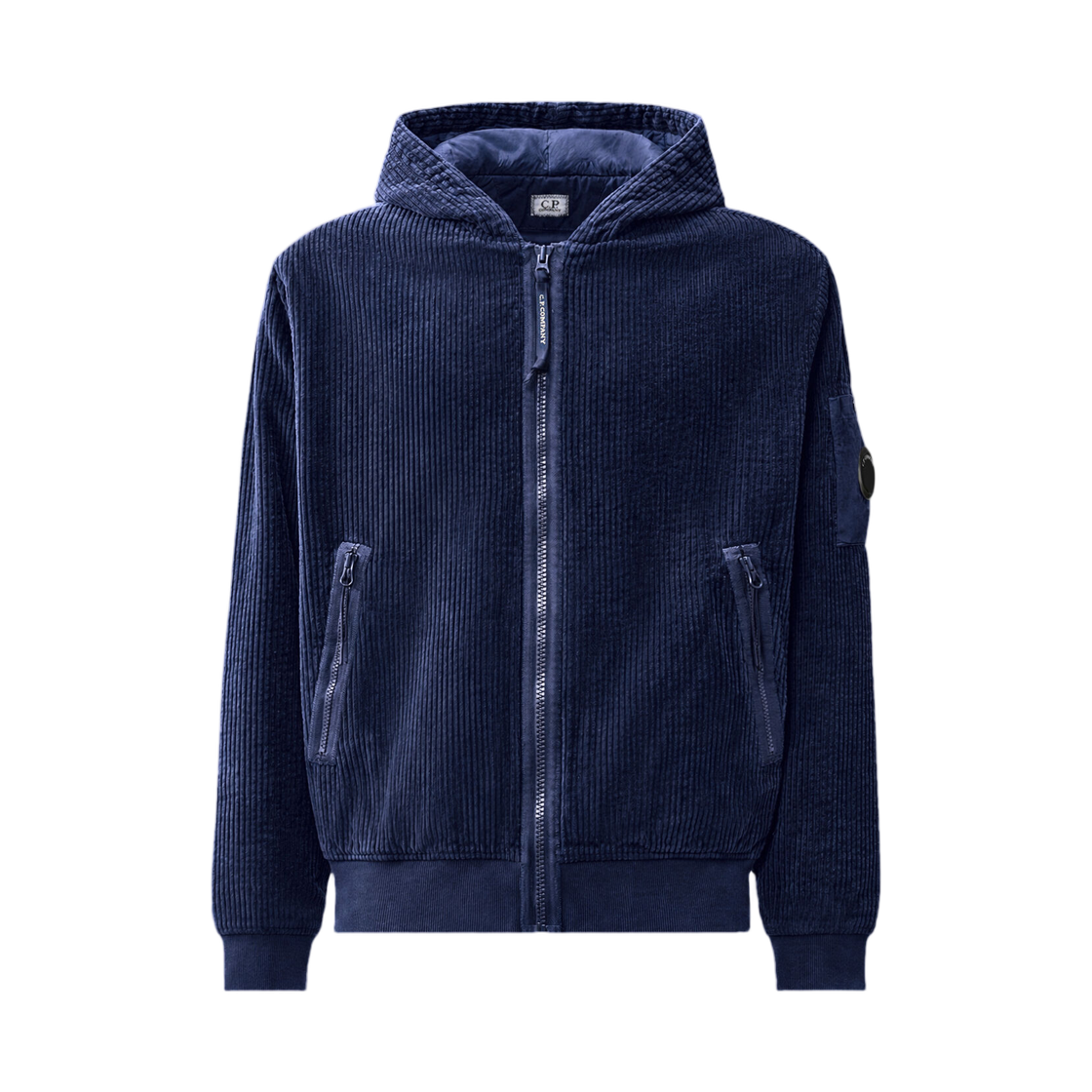 21CMSS221A110472G880 C.P. Company 350 Corduroy Hooded Lens Padded Sweatshirt Peacoat Blue - 26FW
