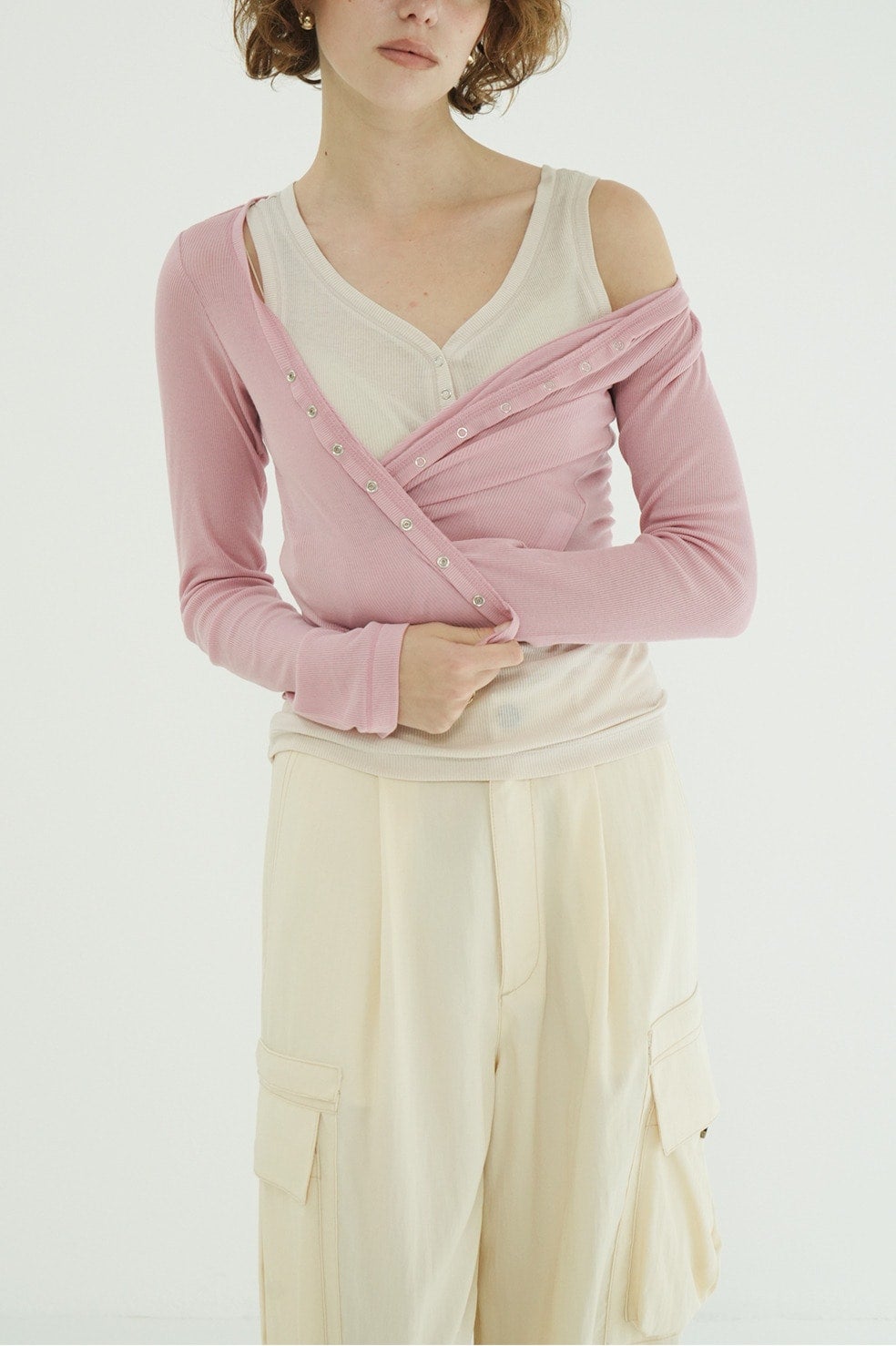 클라네 커브드 넥 레이어드 세트 탑(CLANE Curved Neck Layered Set Tops) - 2