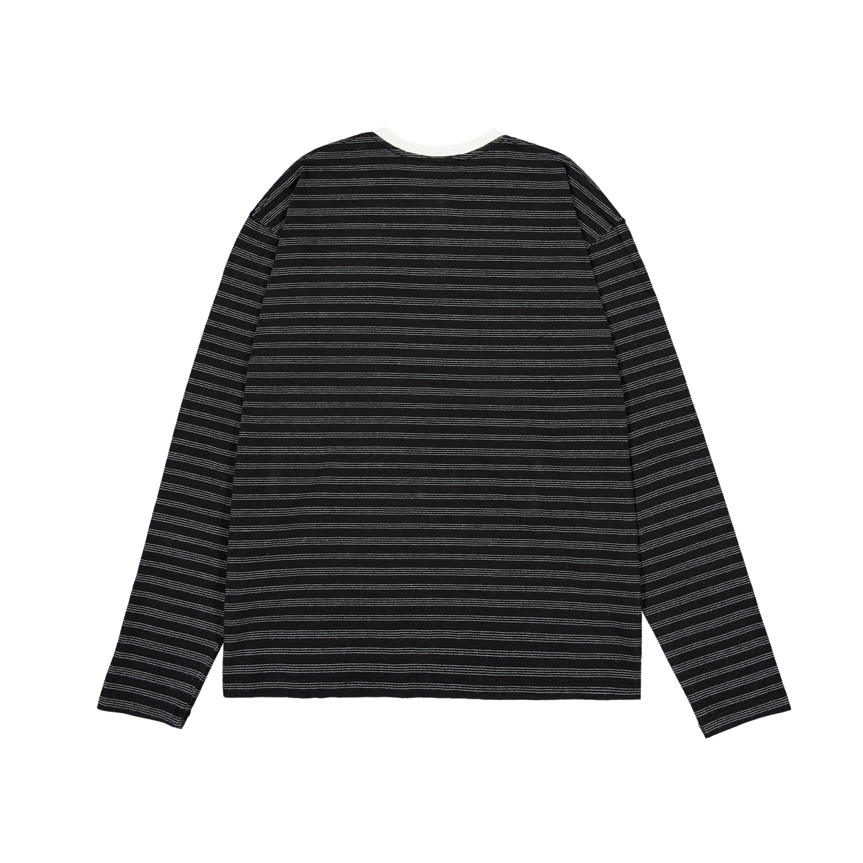 언더마이카 콘트라스트 칼라 스트라이프드 헨리 롱 슬리브 워시드 블랙(Undermycar Contrast Collar Striped Henley Long Sleeve Washed Black) - 3
