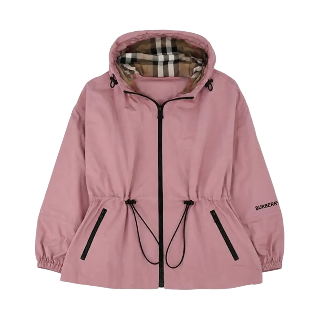 8121836 (W) Burberry New Birley Drawstring Checked Hooded Windbreaker Jacket Pink