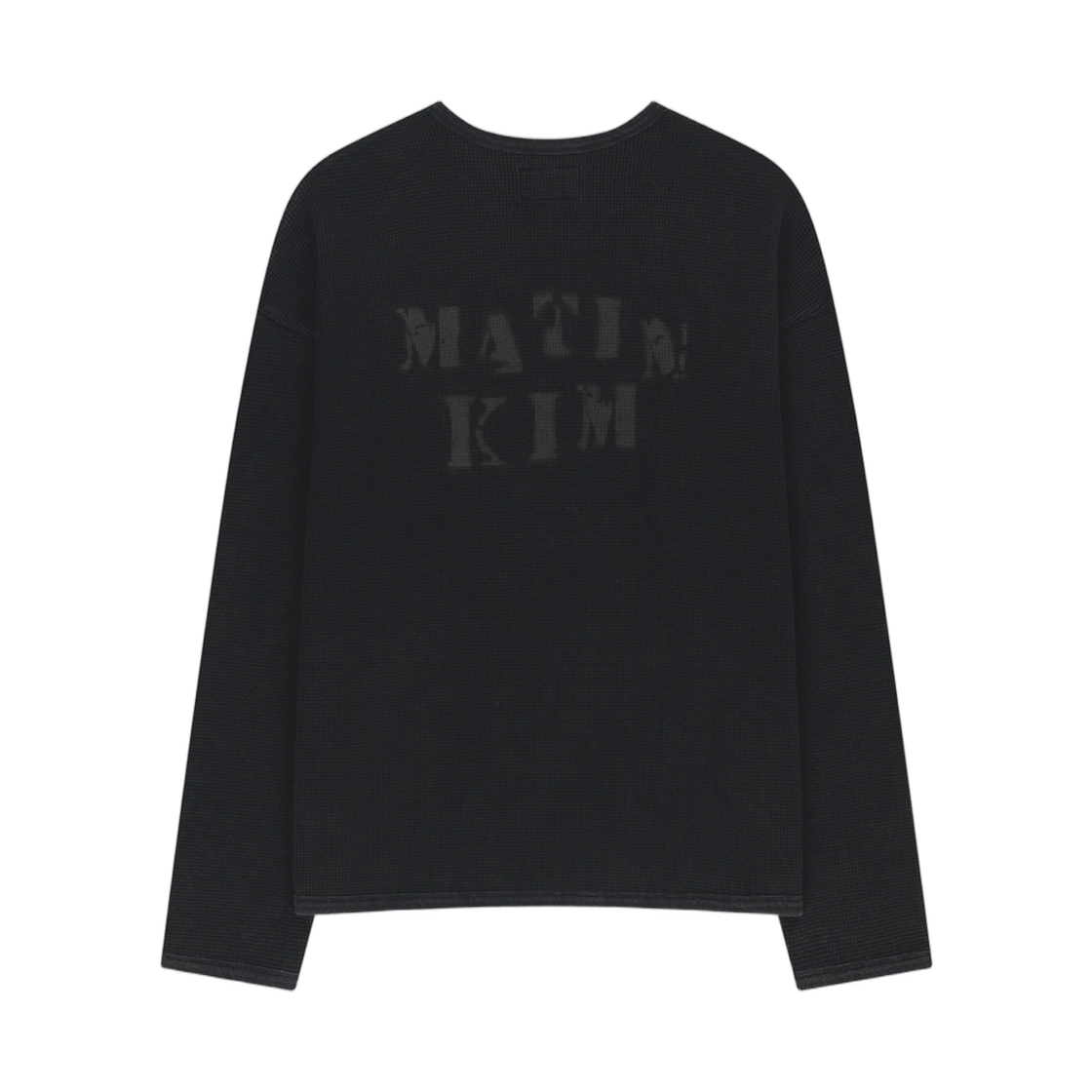 마뗑킴 워시드 와플 헨리 넥 탑 차콜(Matin Kim Washed Waffle Henley Neck Top In Charcoal) - 2