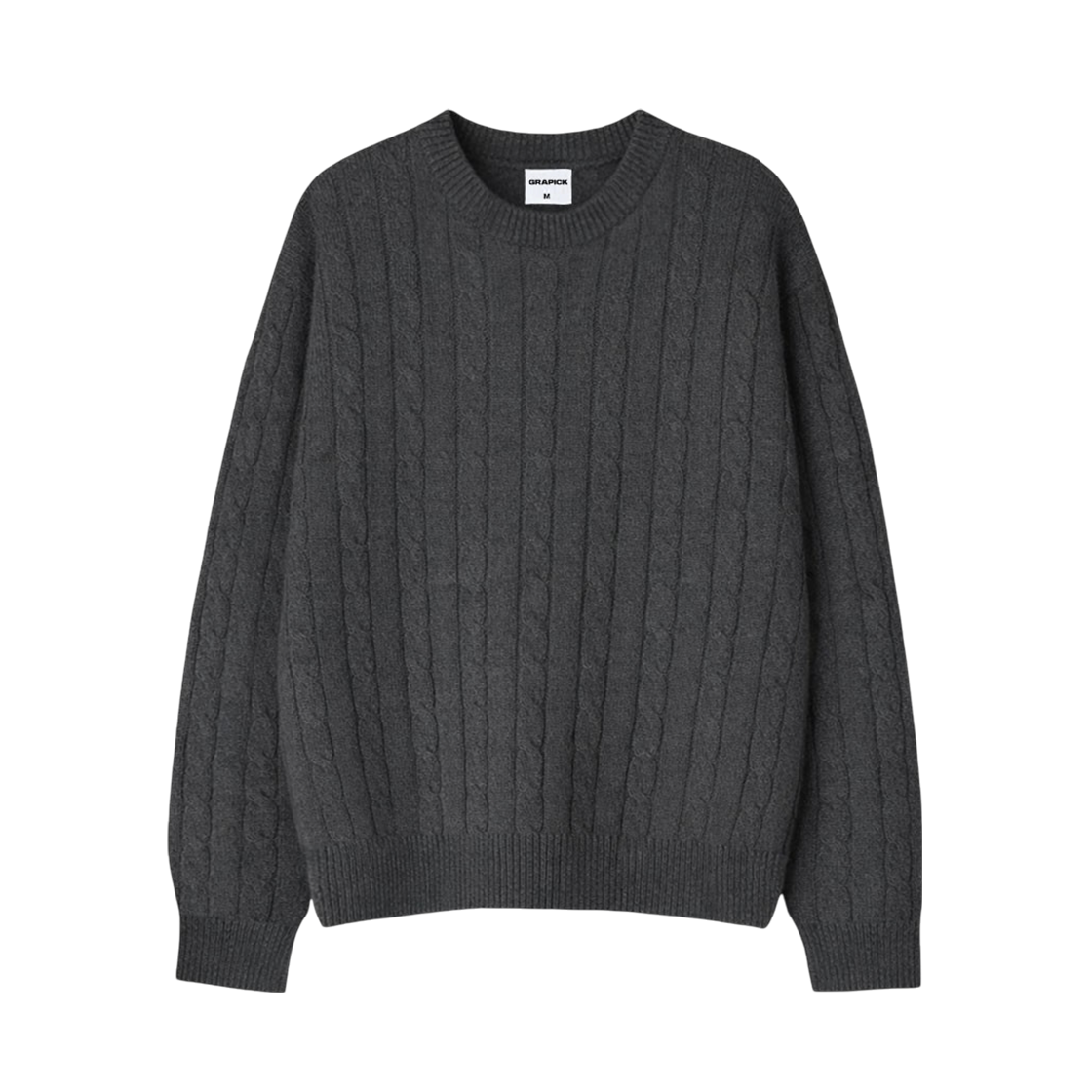 GRPK_6001_Charcoal GRAPICK Mithrin Round neck twisted cable knitwear 5 Color [GRPK_6001]_Charcoal
