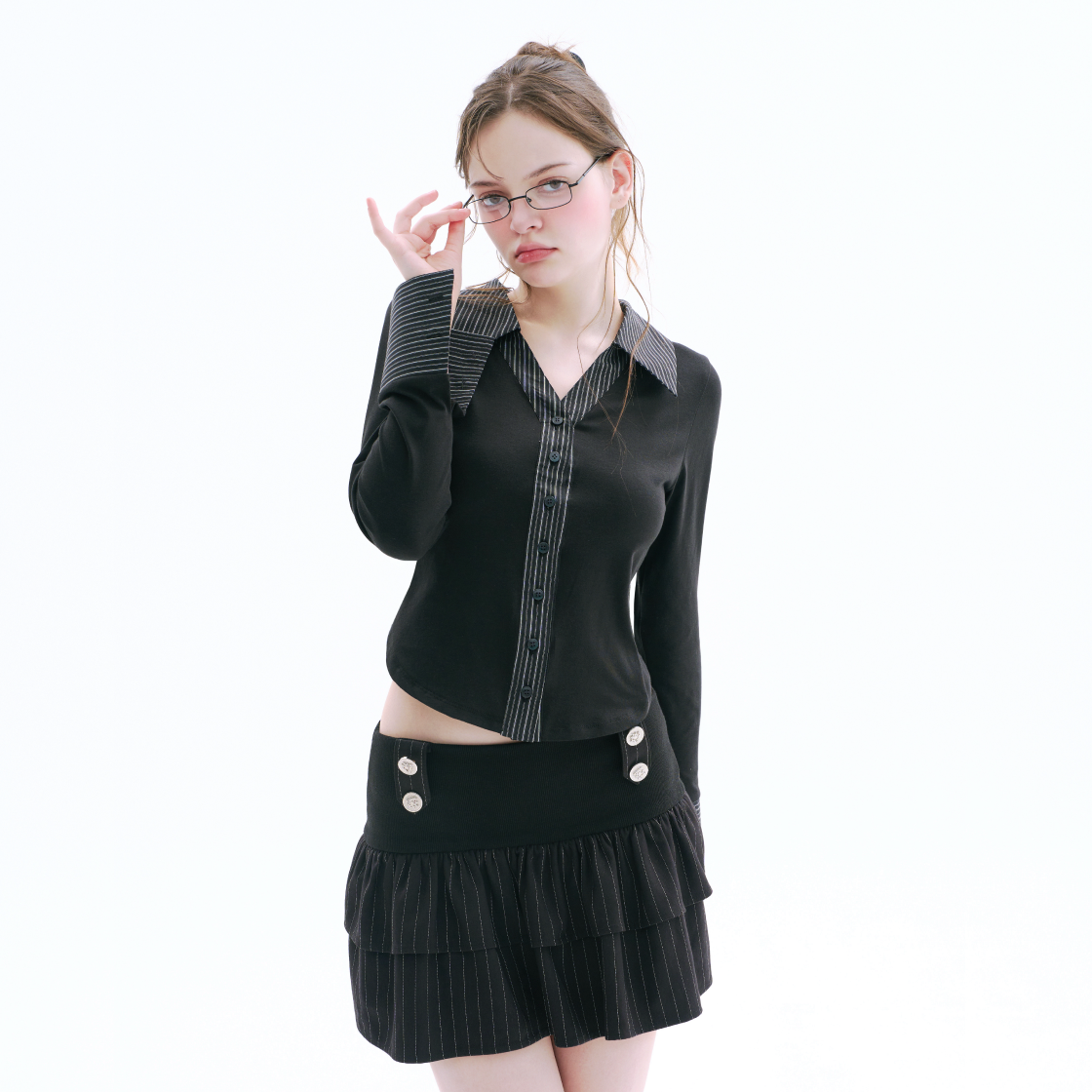 아크메서드 셔츠 레이어드 가디건 - 블랙(ARCMETHOD Shirt Layered Cardigan - Black) - 2