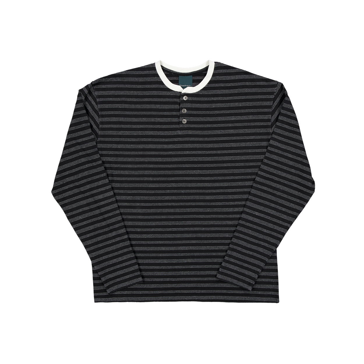 언더마이카 콘트라스트 칼라 스트라이프드 헨리 롱 슬리브 워시드 블랙(Undermycar Contrast Collar Striped Henley Long Sleeve Washed Black) - 2