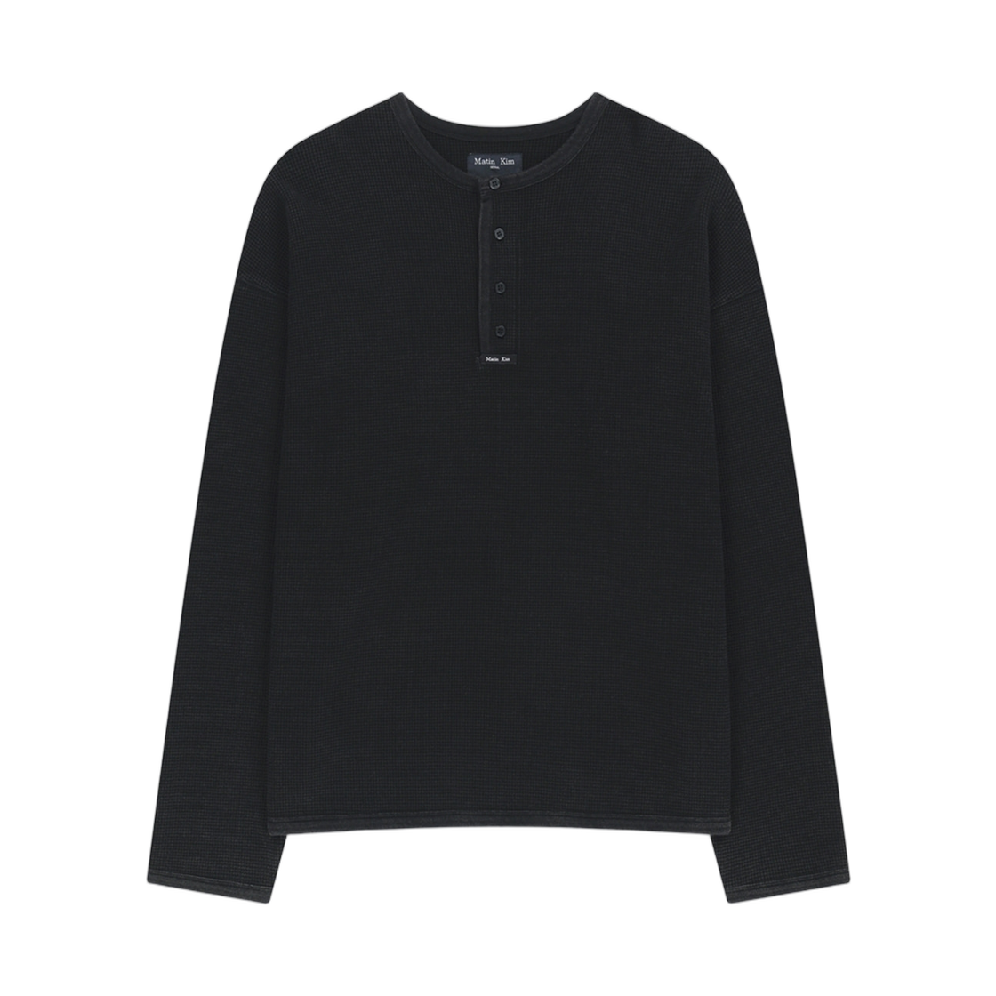 MK269OTS530HCH Matin Kim Washed Waffle Henley Neck Top In Charcoal