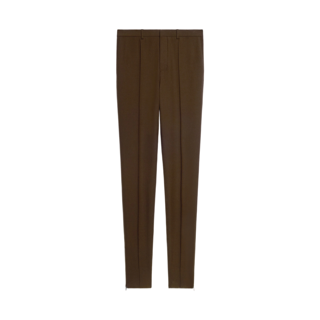 RP0954L95-02KM Celine Slim Trousers in Stretch Wool Gabardine Kaki Marron