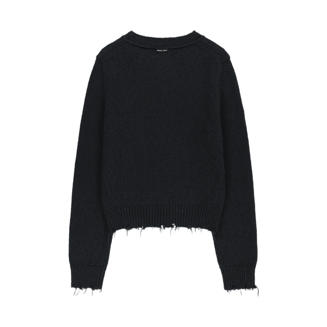 (W) 마뗑킴 디스트레스드 헴 브이넥 니트 풀오버 다크 네이비((W) Matin Kim Distressed Hem V-Neck Knit Pullover In Dark Navy) - 2