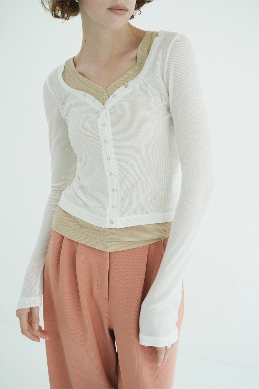 클라네 커브드 넥 레이어드 세트 탑(CLANE Curved Neck Layered Set Tops) - 3
