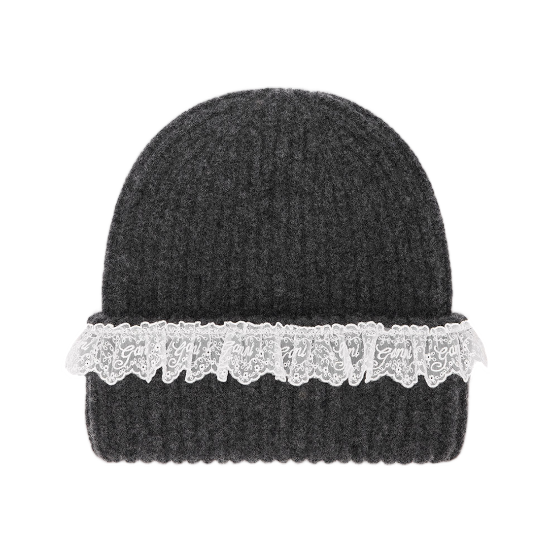 B3020240-252 Ganni Beanie in Lace Wool Phantom