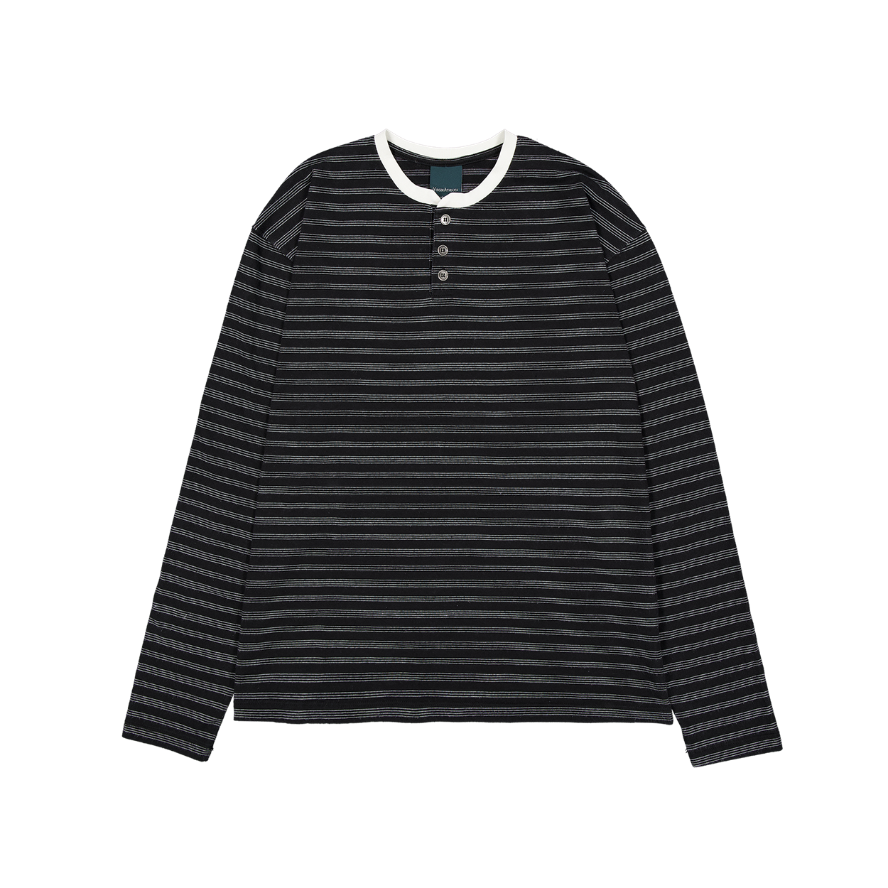 26FWUVCSHWB Undermycar Contrast Collar Striped Henley Long Sleeve Washed Black