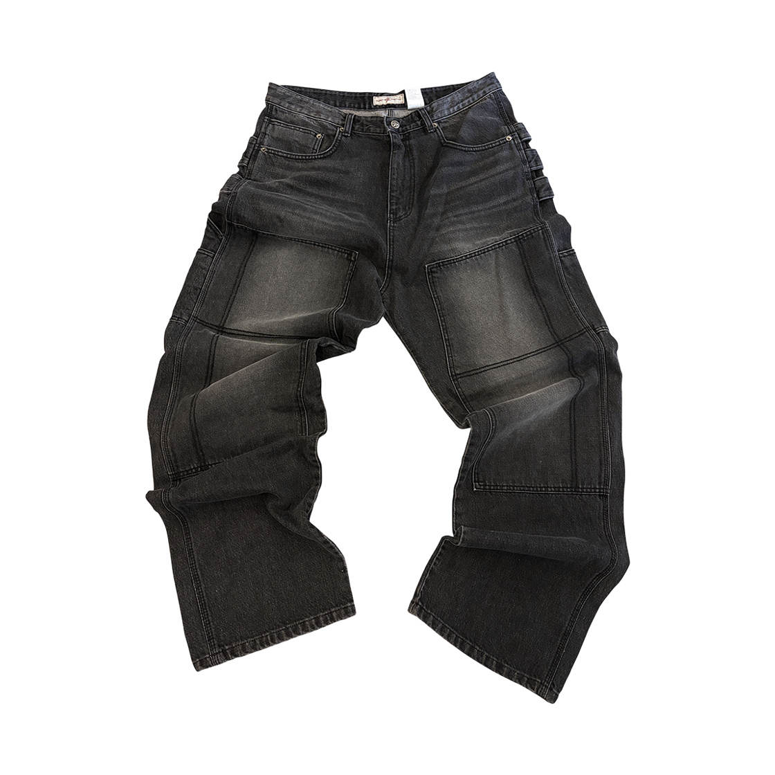 아오이로 크로스 스티치 더블니 팬츠 - 워시드 블랙 데님(Aoiro Cross-Stitch Double Knee Pants - Washed Black Denim) - 1