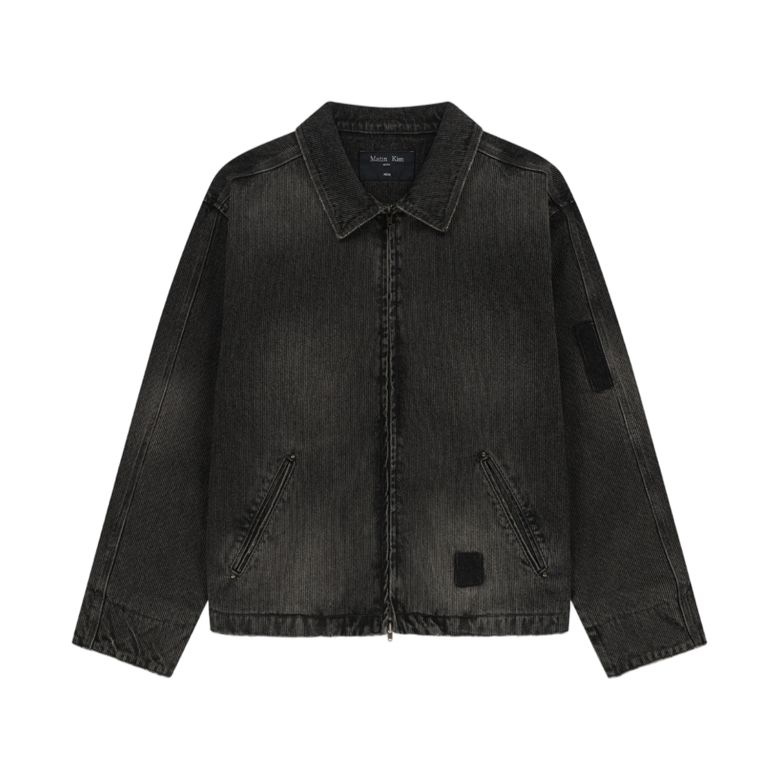 MK269OJP531HDG Matin Kim Washed Rib Denim Zip Up Jumper In Dark Grey
