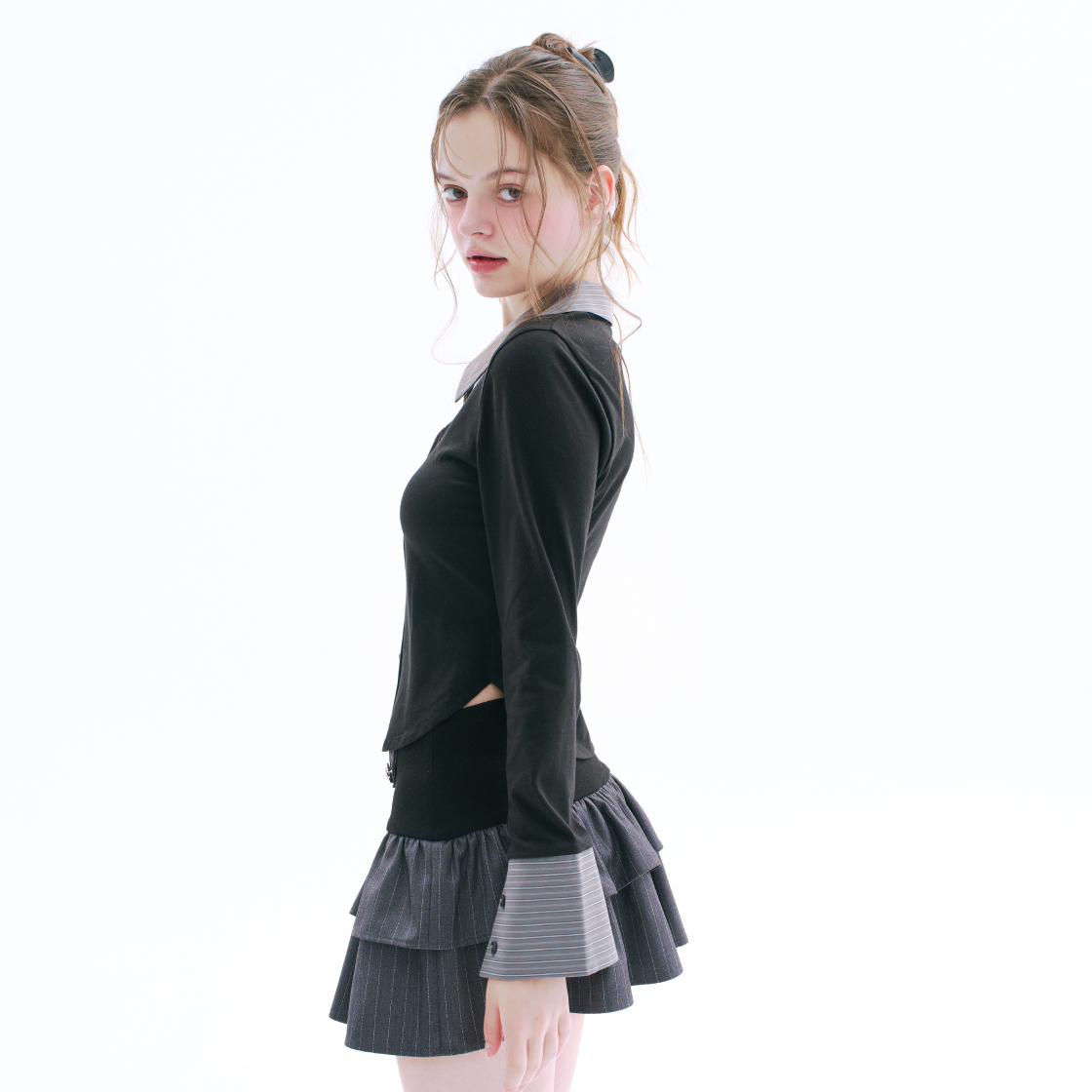 아크메서드 셔츠 레이어드 가디건 - 그레이(ARCMETHOD Shirt Layered Cardigan - Gray) - 3