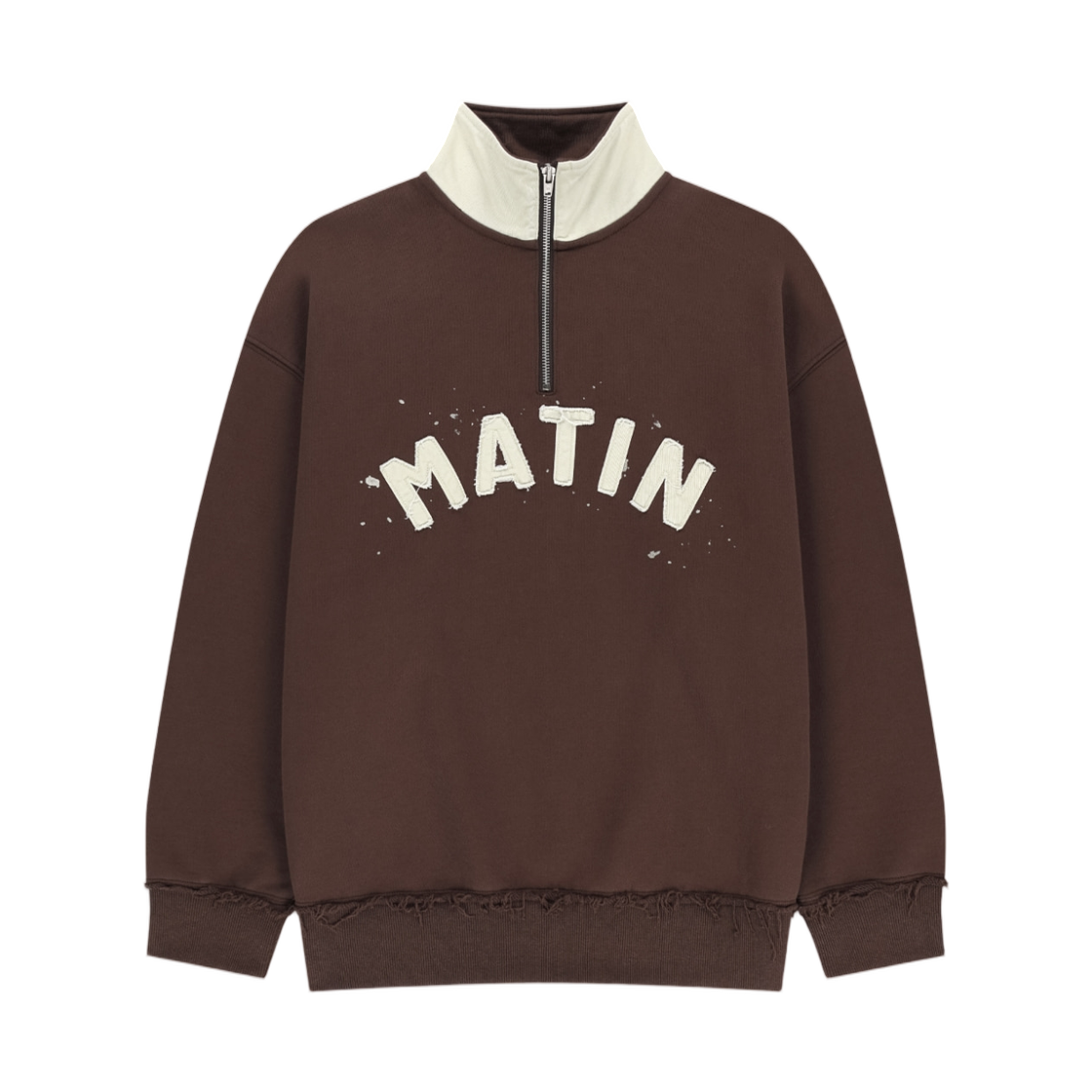 MK269OMT372UBR Matin Kim Applique Logo Collar Quarter Zip Up In Brown