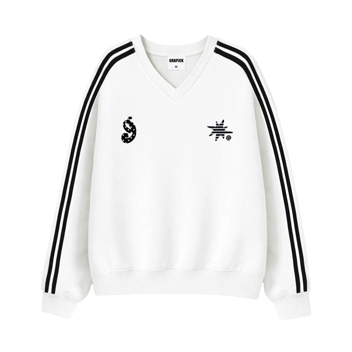 GRPV_6002_White GRAPICK Dove Oversized fit track V-neck sweatshirt 5 Color [GRPV_6002]_White