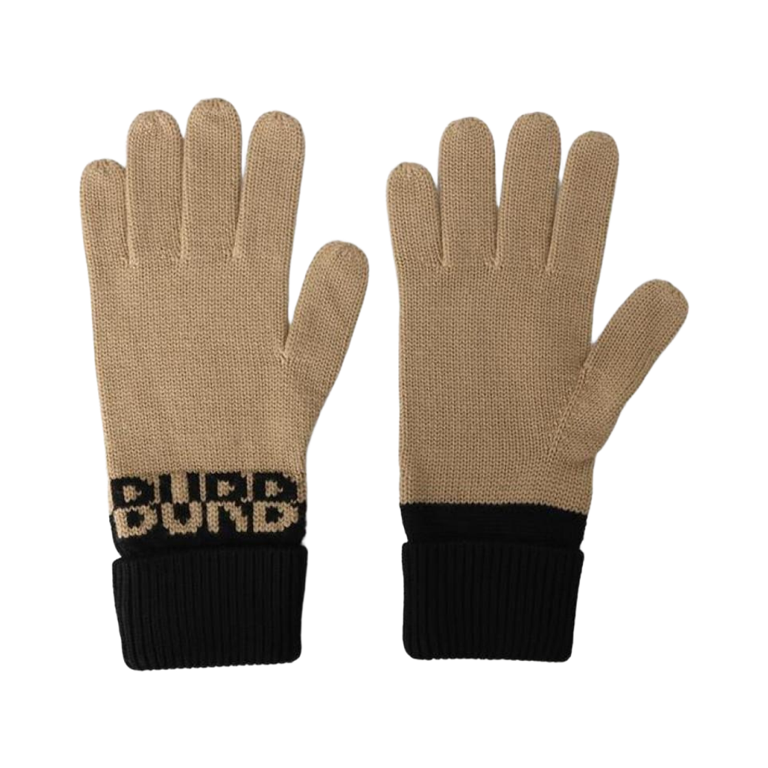 8113488 Burberry Logo Two-Tone Wool Knit Gloves Black Beige