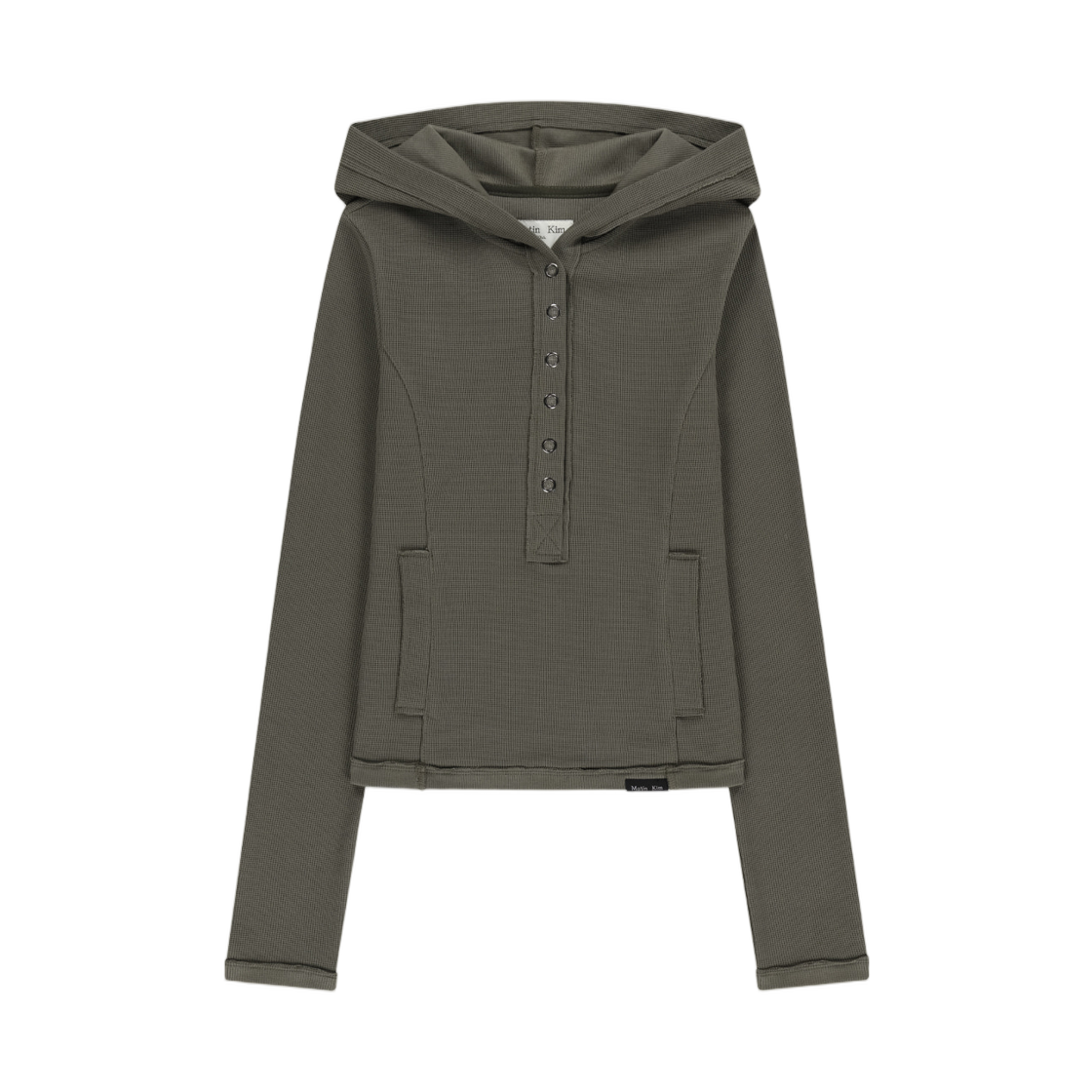 MK269OTS068MKH (W) Matin Kim Waffle Henley Neck Hood Top In Khaki