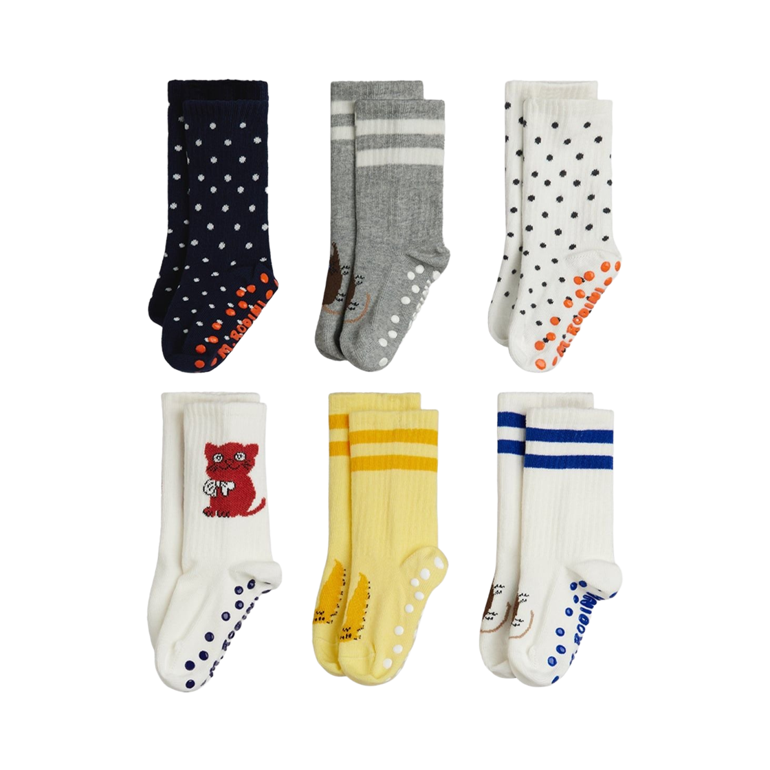 (키즈) 미니 로디니 키튼 안티 슬립 삭스 멀티 (6개입)((Kids) Mini Rodini Kitten Anti Slip Socks Multi (6 Pack))