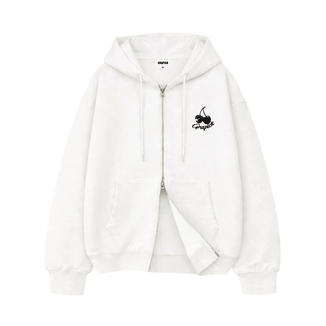GRPH_6004_White GRAPICK Cherry Pick 2WAY Oversized-fit Hooded Zip-Up 4 Color [GRPH_6004]_White