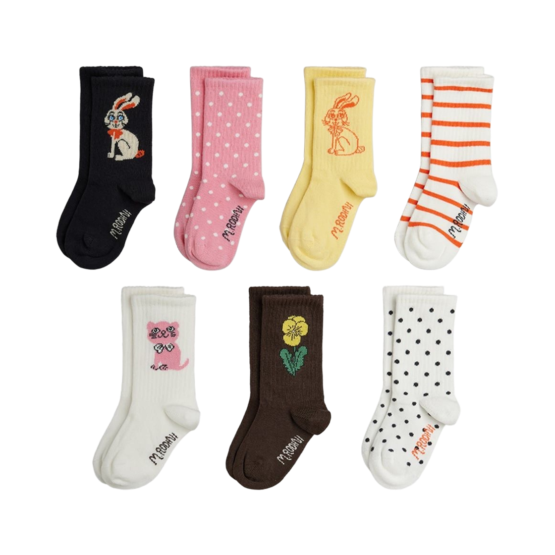 (키즈) 미니 로디니 레빗 삭스 멀티 (7개입)((Kids) Mini Rodini Rabbits Socks Multi (7 Pack))