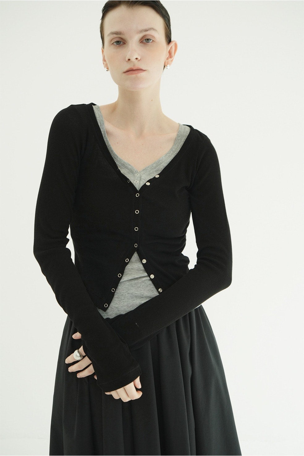 클라네 커브드 넥 레이어드 세트 탑(CLANE Curved Neck Layered Set Tops) - 4