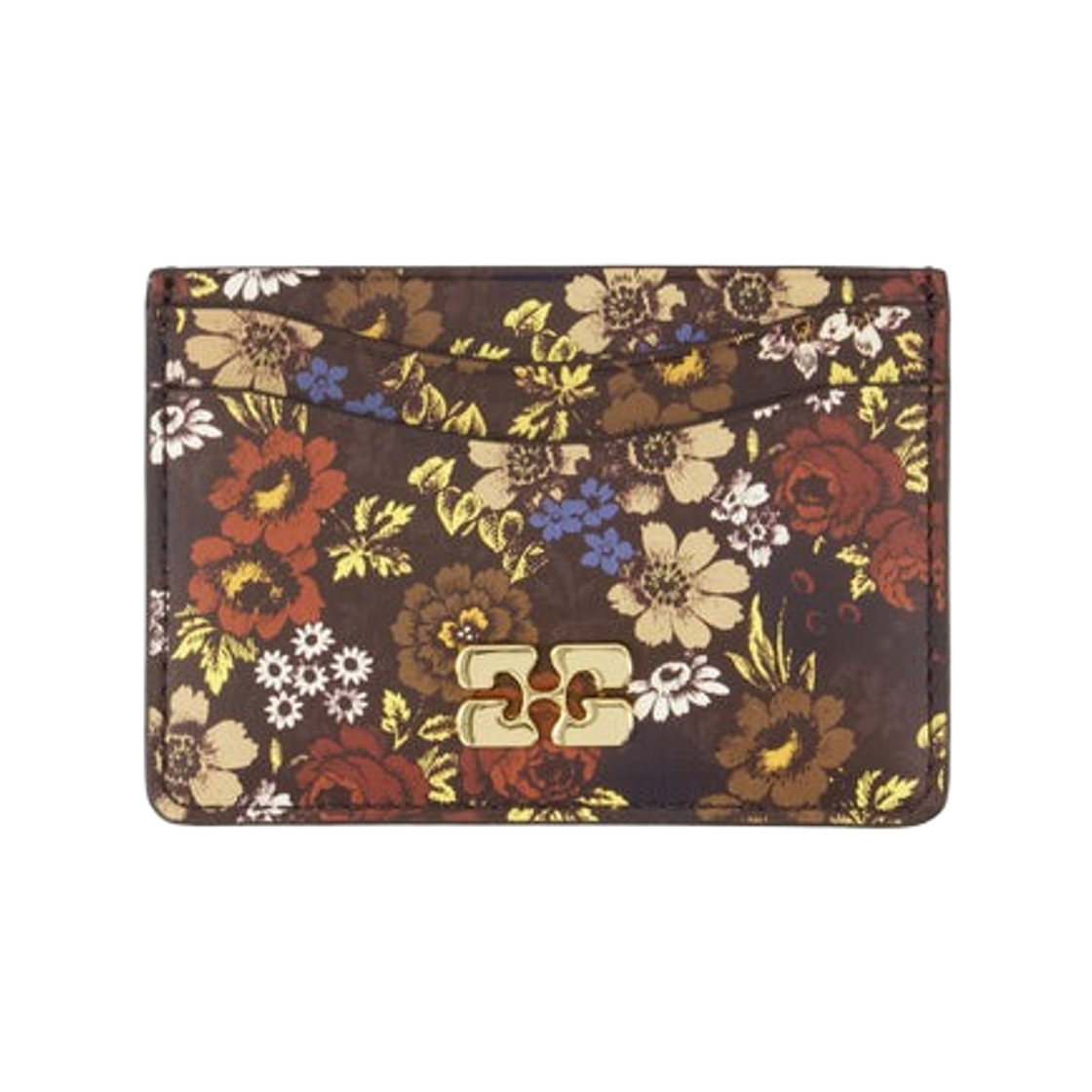 B3010373-00B Ganni Bou Floral Motif Card Holder Chocolate Plum