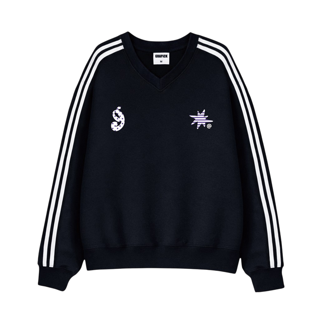 GRPV_6002_Navy GRAPICK Dove Oversized fit track V-neck sweatshirt 5 Color [GRPV_6002]_Navy