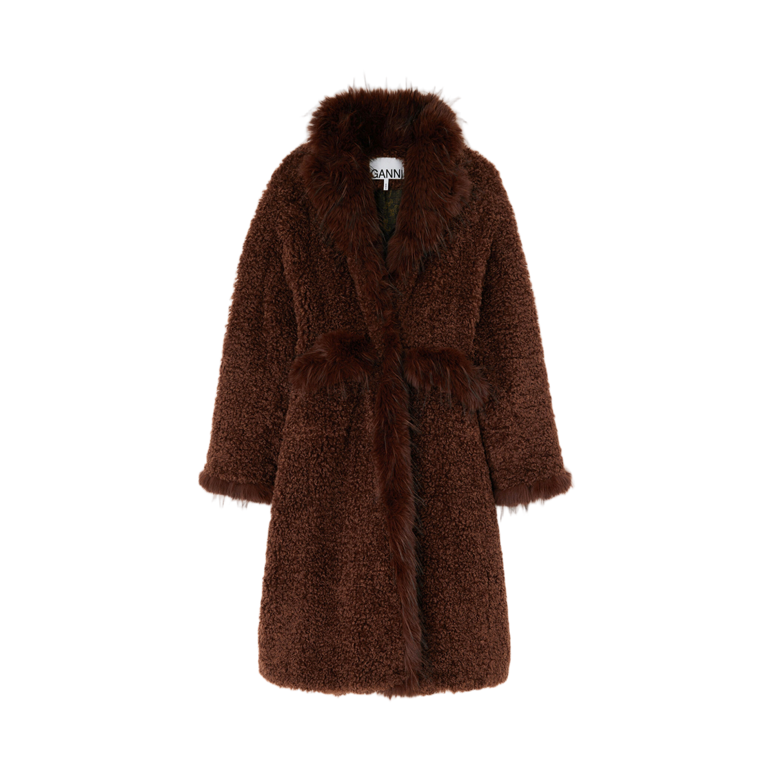 (W) 가니 코트 얼터너티브 셔링 초콜릿 브라운((W) Ganni Coat in Alternative Shearling Chocolate Brown)