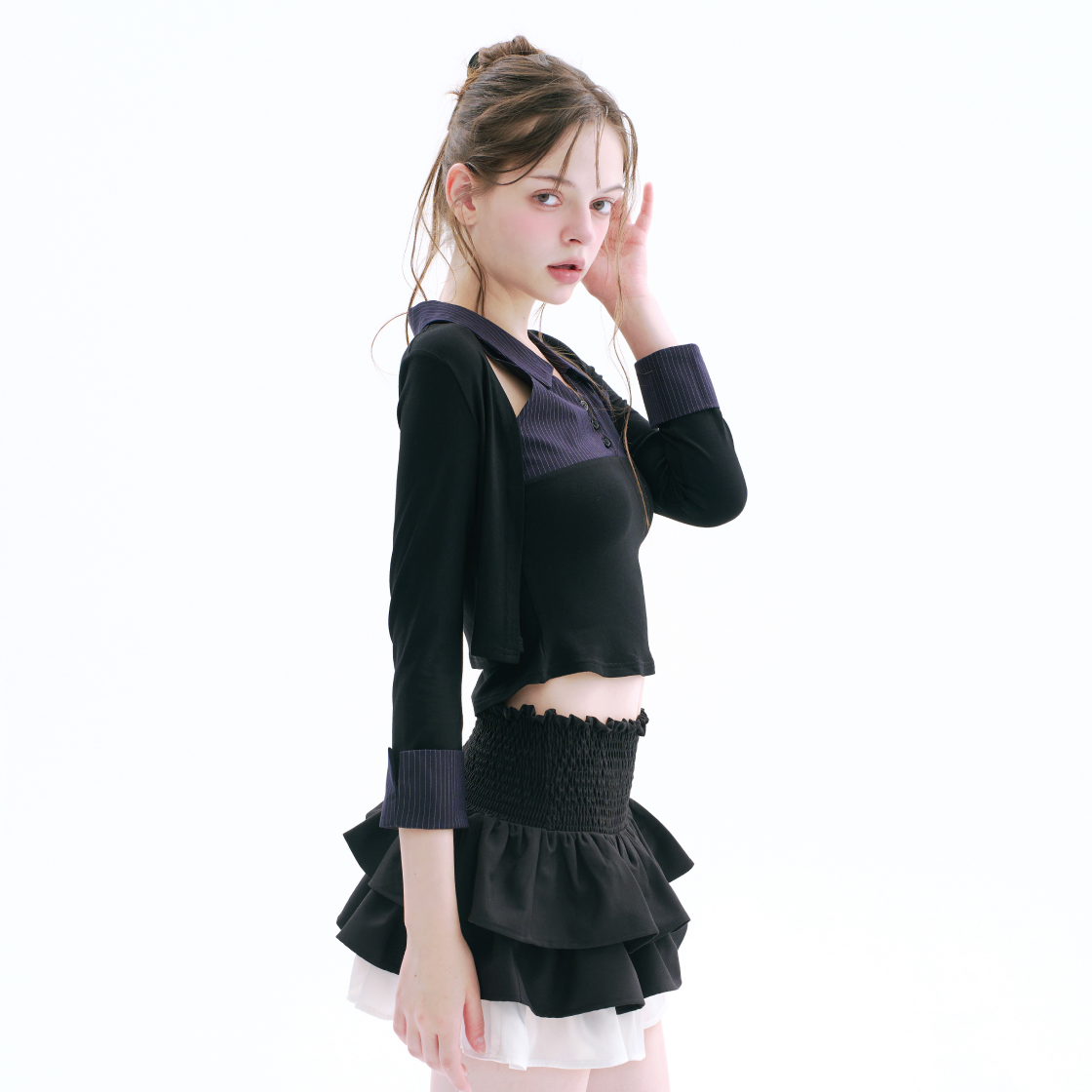 아크메서드 레이어드 슬리브리스 탑 앤 볼레로 세트 - 네이비(ARCMETHOD Layered Sleeveless Top & Bolero Set - Navy) - 4