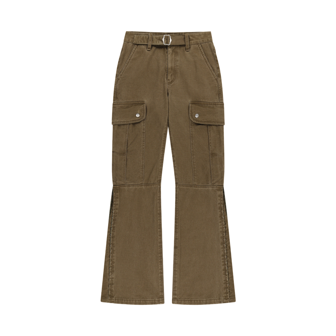MK269OPT029MKH (W) Matin Kim Multi Hook Bootcut Cargo Pants In Khaki