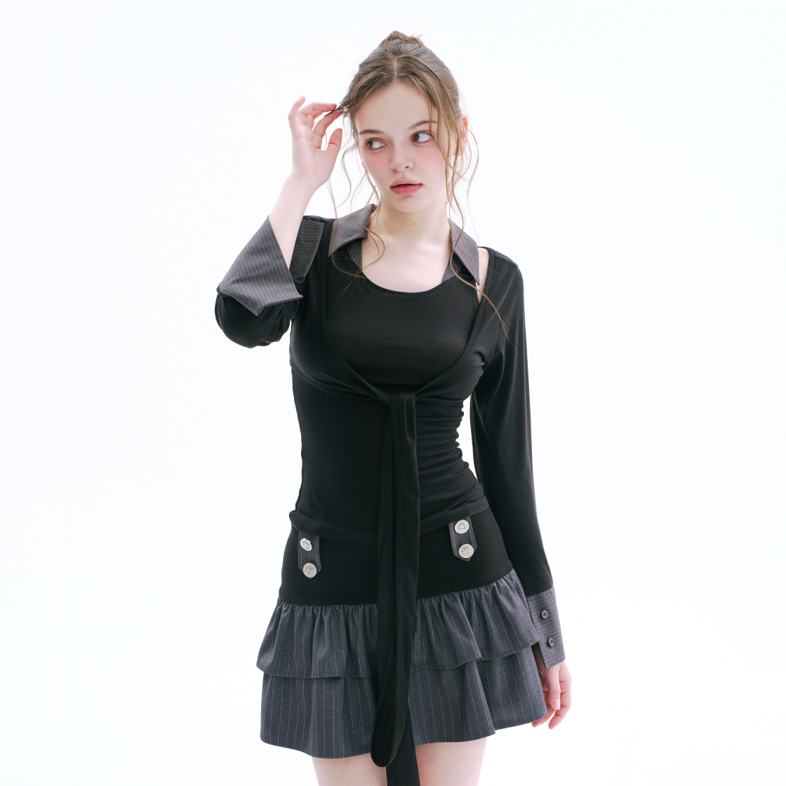 아크메서드 엘렌 레이어드 볼레로 세트 - 그레이(ARCMETHOD Ellen Layered Bolero Set - Gray) - 2