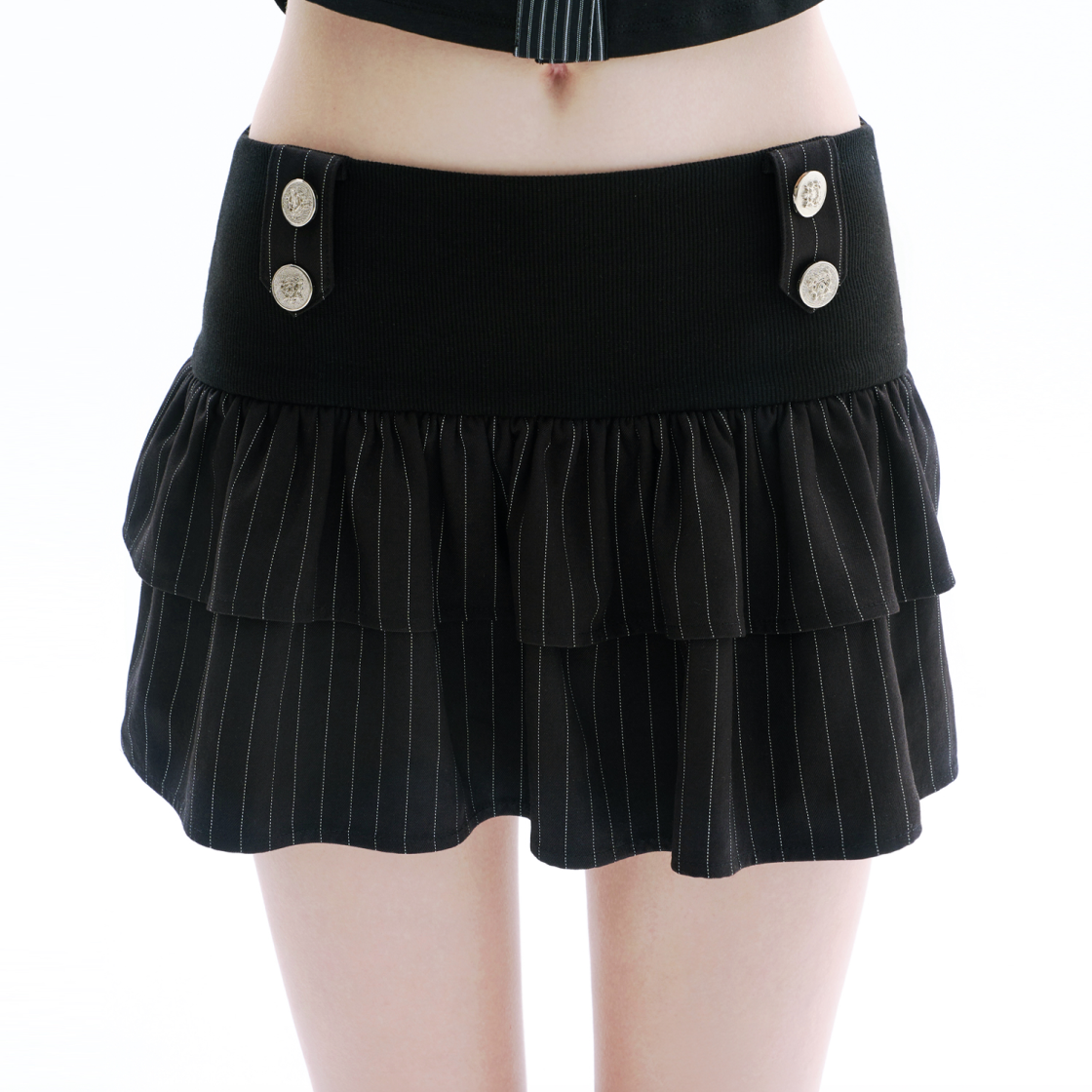아크메서드 더블 러플 버튼 스커트 - 블랙(ARCMETHOD Double Ruffle Button Skirt - Black) - 2