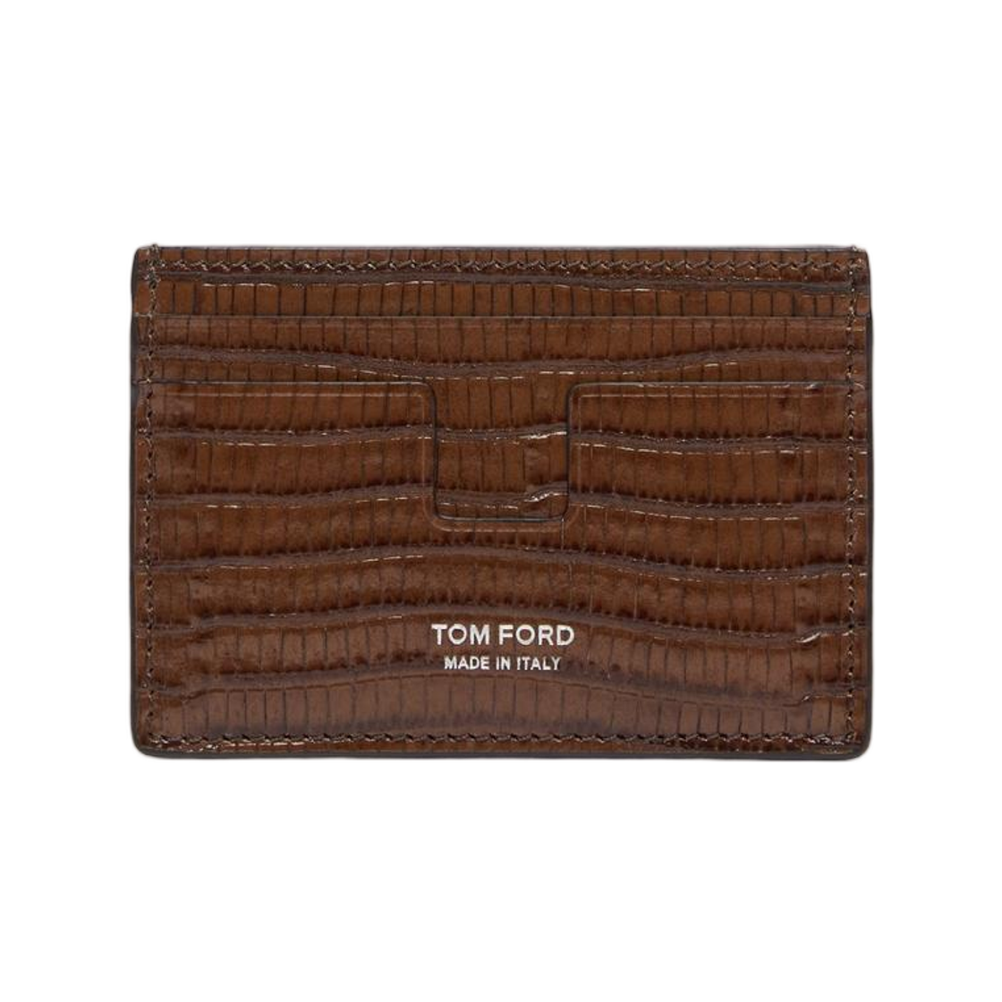 Y0232-LCL483S-EBN Tom Ford Printed Tejus T Line Classic Card Holder Caramel