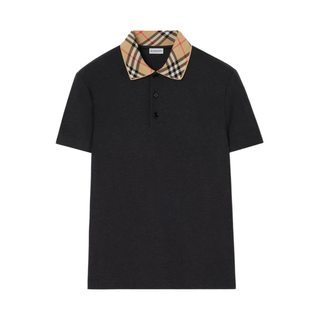 8133201 Burberry Check Collar Cotton Polo Shirt Charcoal Melange