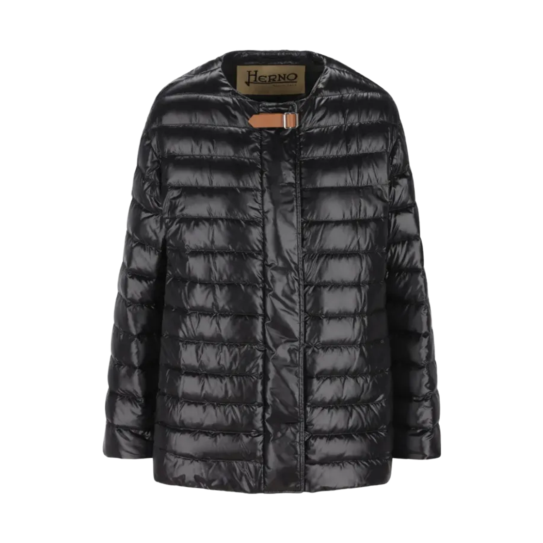 PI002196D-12017Z-9300 (W) Herno Leather Strap Down Jacket Black
