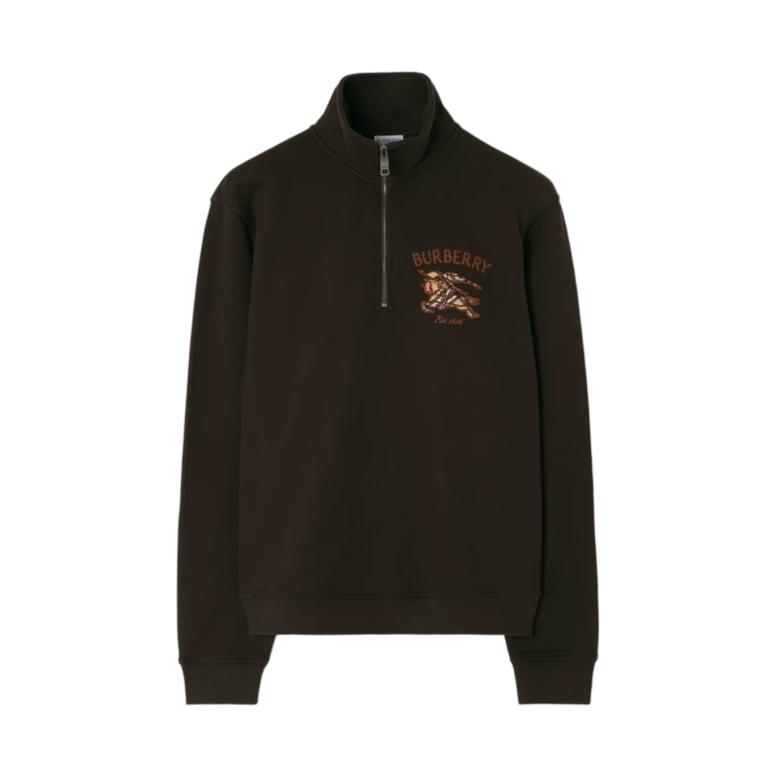 8135971 Burberry Knight Check Cotton Half Zip Sweatshirt Chocolate Brown