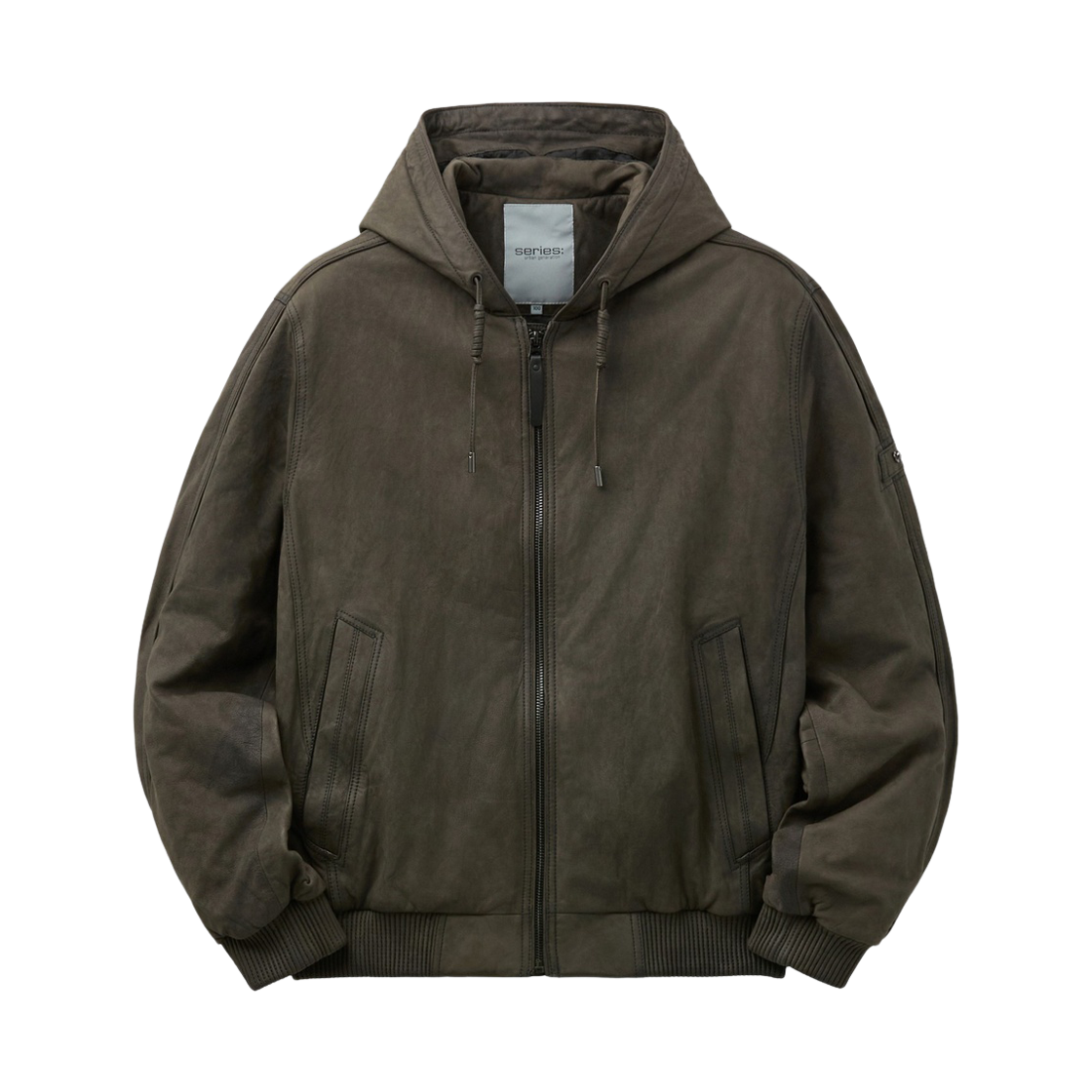 SAUDW26501KHD Series Hooded Padded Leather Jacket Khaki