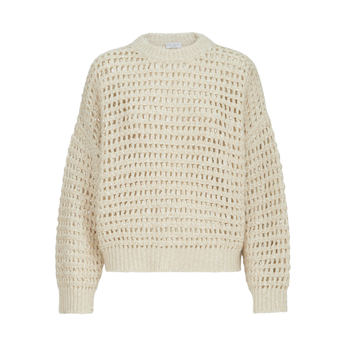 MGO378800-CGM42 (W) Brunello Cucinelli Dazzling Net Sweater Cream
