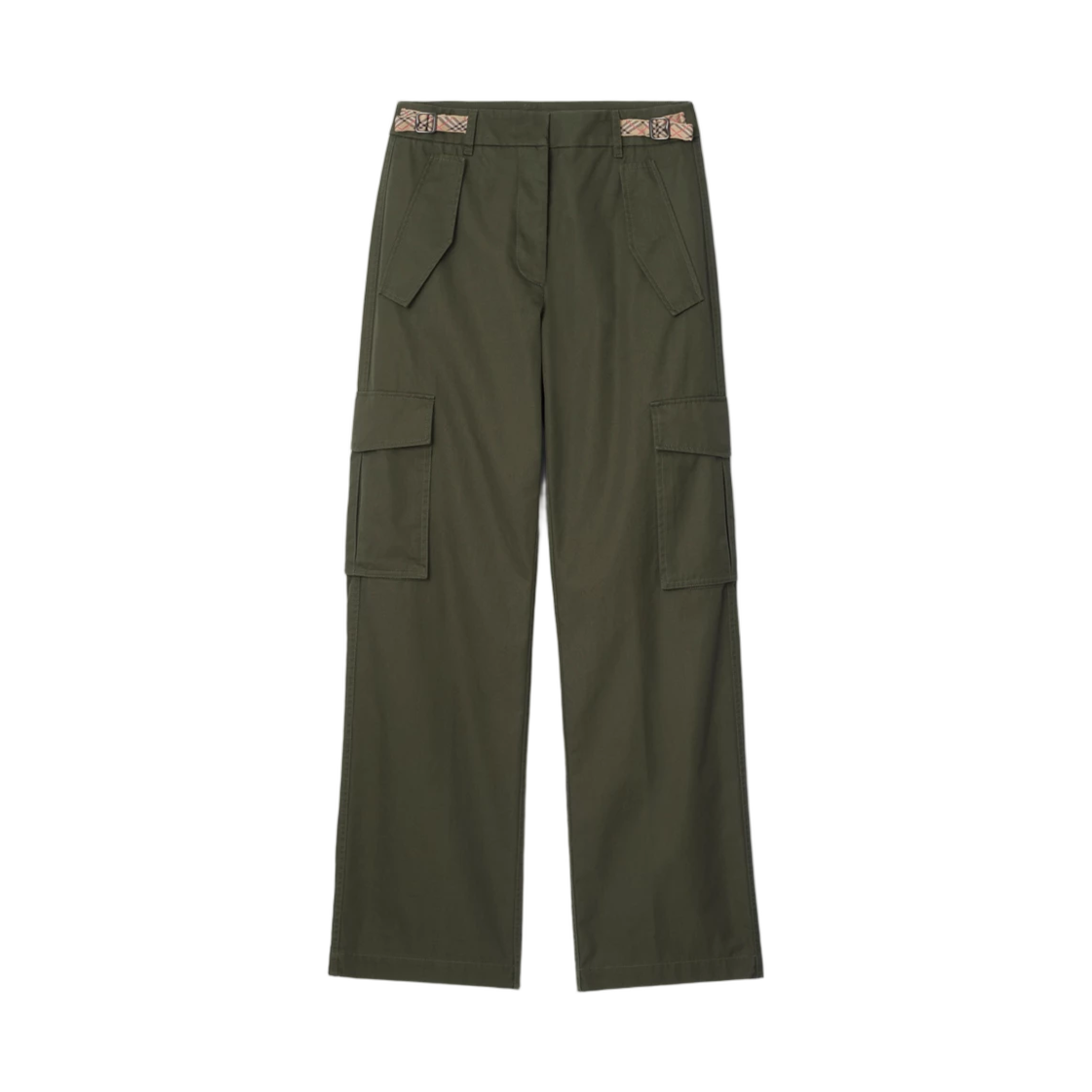 8118420 (W) Burberry Check Trim Gabardine Cargo Trousers Marrow Green