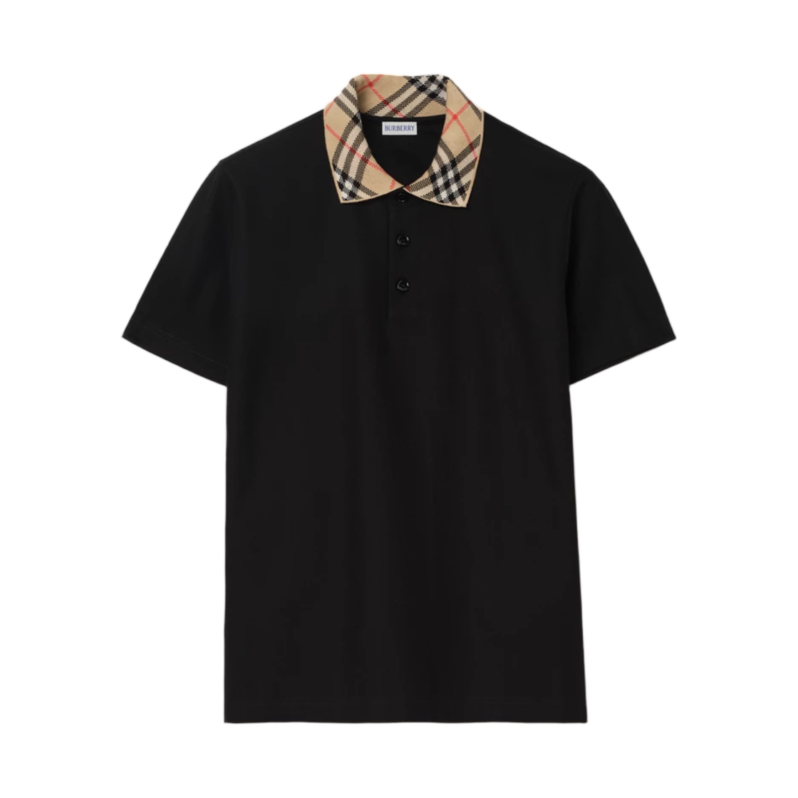 8126965 Burberry Check Collar Cotton Polo Shirt Black