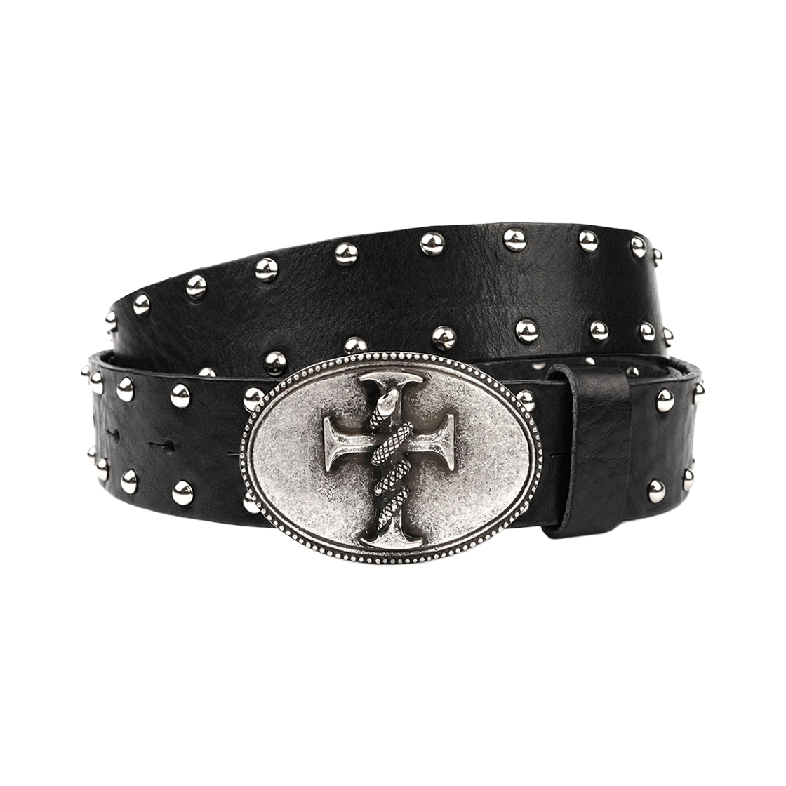 파프롬왓 스네이크 크로스 버클 스터드 벨트 블랙(farfromwhat snake cross buckle stud belt black)