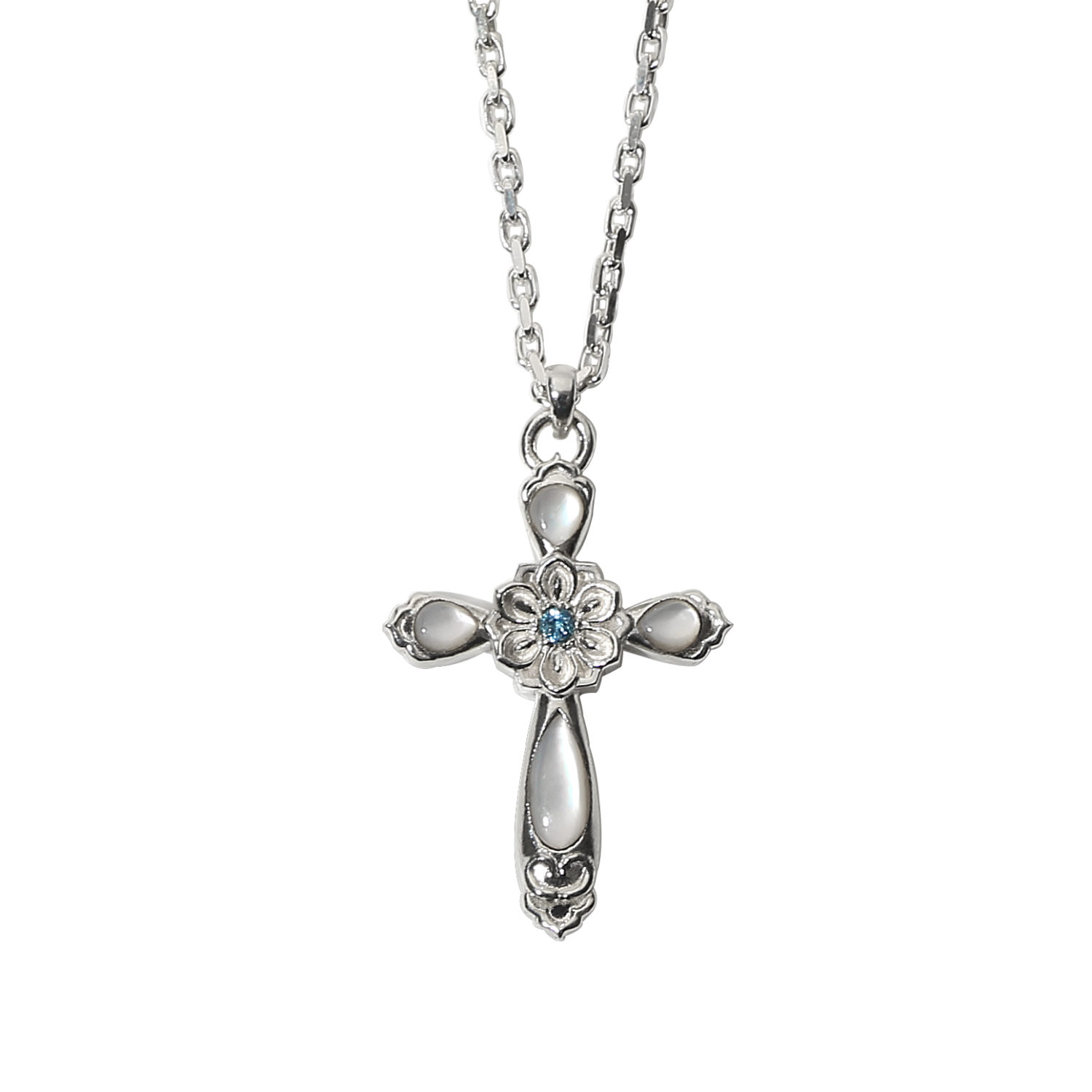 cheong-18,silver HanO Cheong - 18 Dancheong White Nacre Cross Necklace