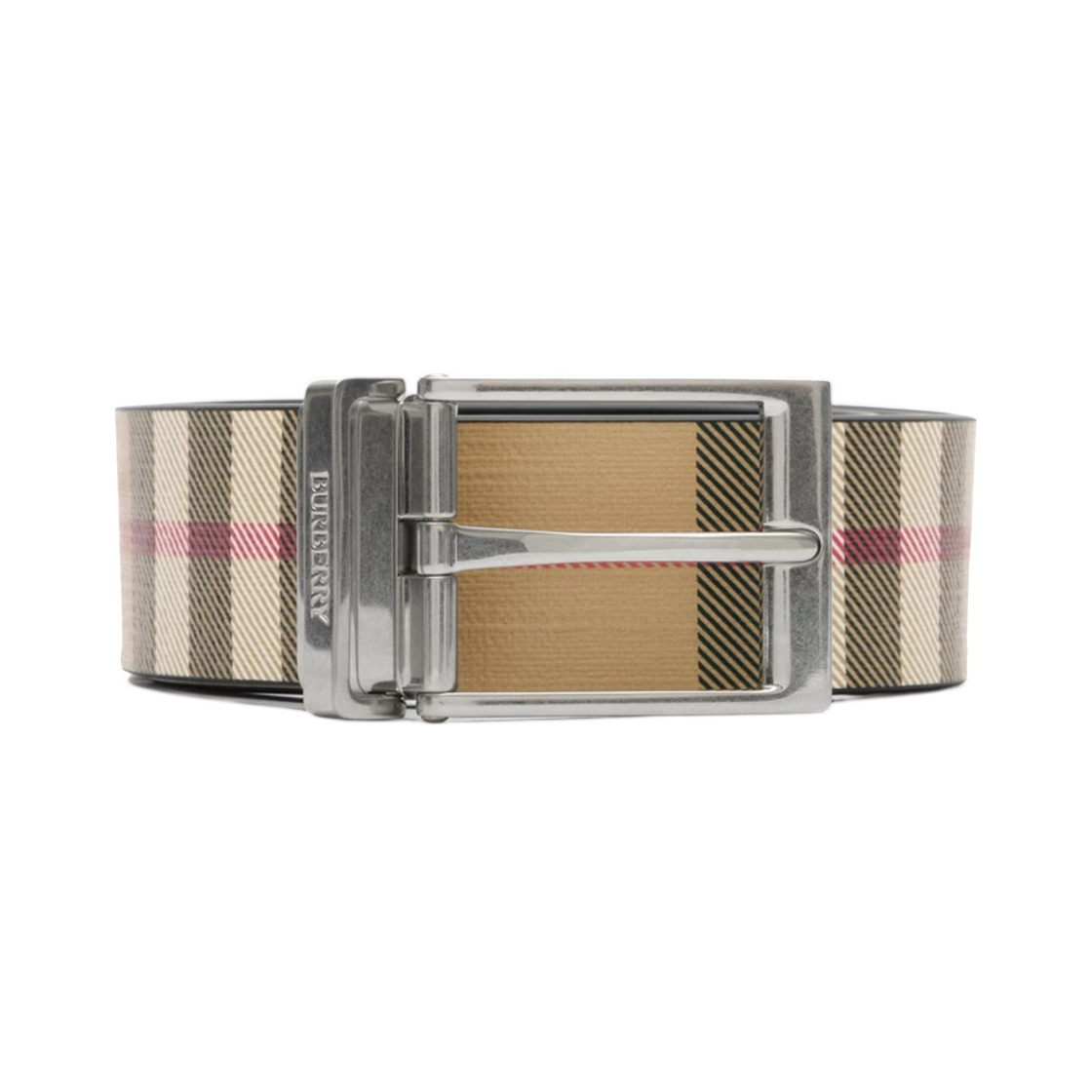 8132274 Burberry Reversible Check Belt Archive Beige Black