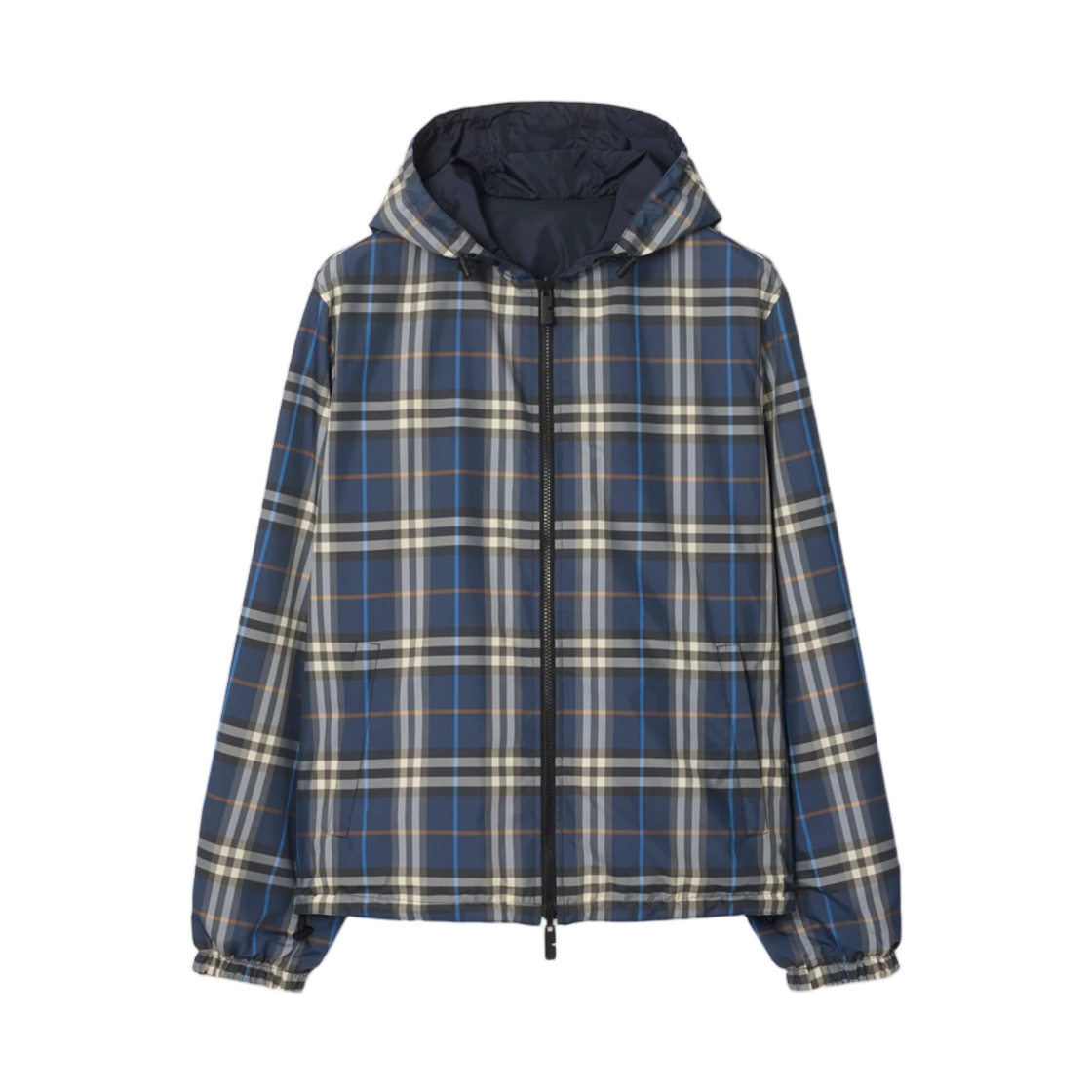 8118823 Burberry Reversible Check Newport Hooded Jacket Pilot Blue