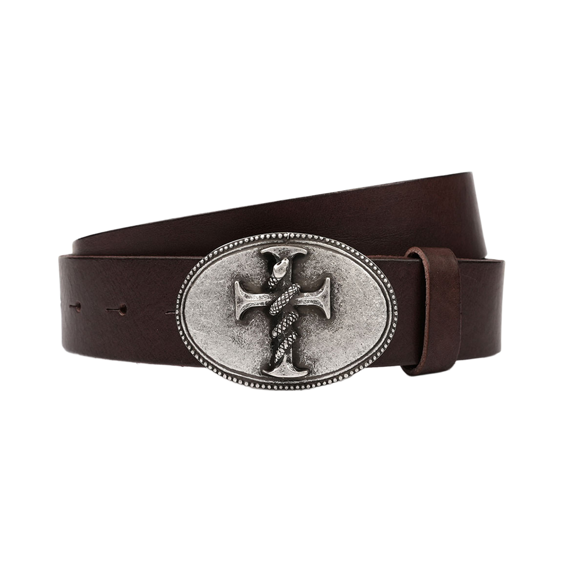 파프롬왓 스네이크 크로스 버클 벨트 브라운(farfromwhat snake cross buckle belt brown)