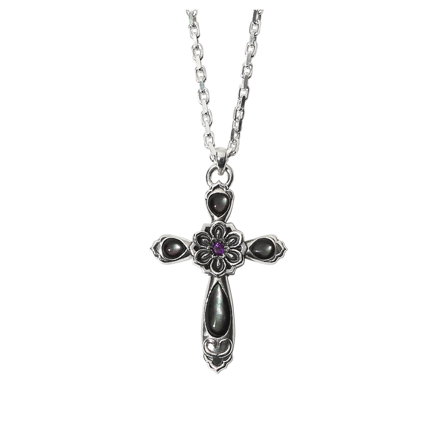 cheong-19,silver HanO Cheong - 19 Dancheong Black Nacre Cross Necklace