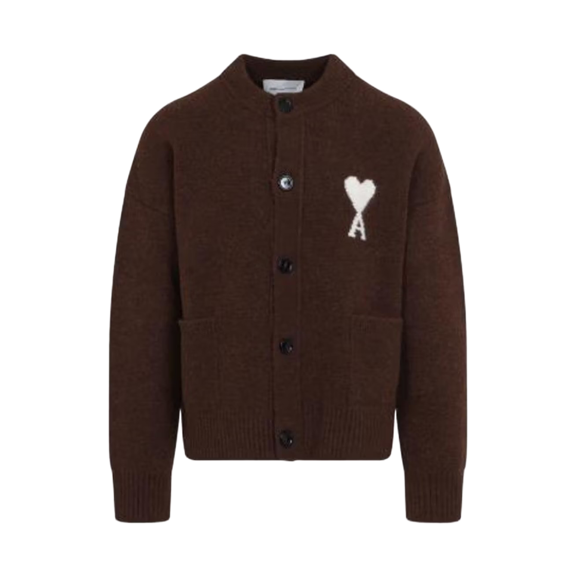 UKC366-KN0135-A362 AMI de Coeur Cardigan in Alpaca Knit Chocolate Brown Off White