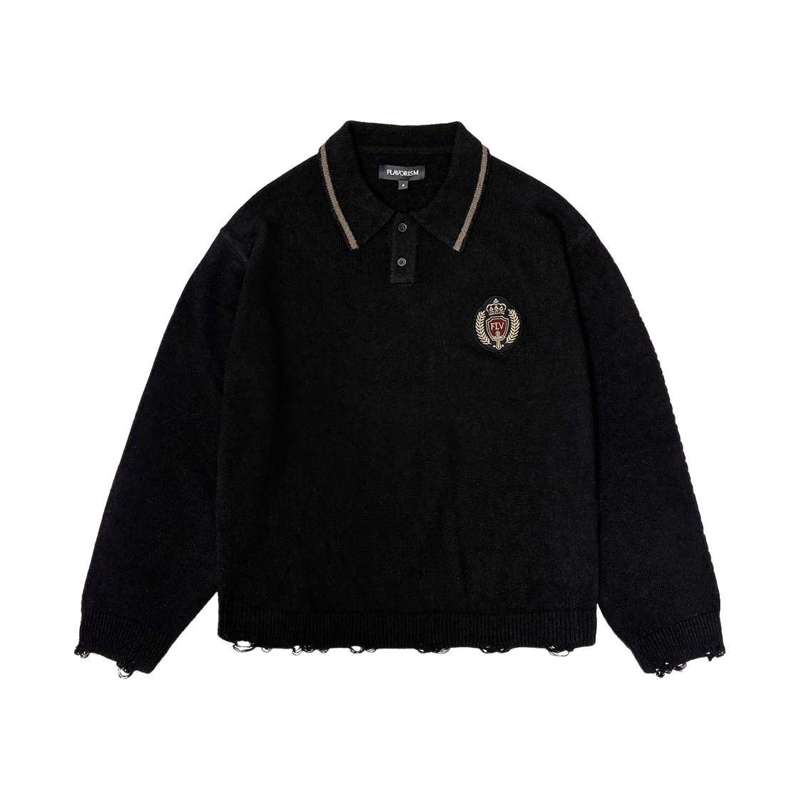 플레이버리즘 엠블럼 카라 니트 블랙(Flavorism Emblem Collor Knit Black) - 1