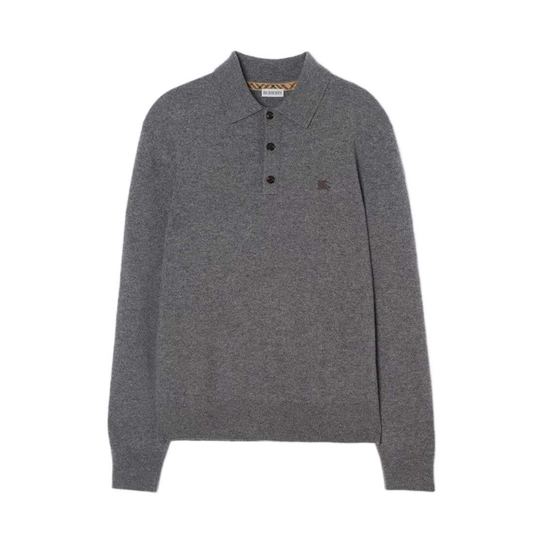8113269 Burberry Long Sleeve Cashmere Blend Polo Shirt Grey