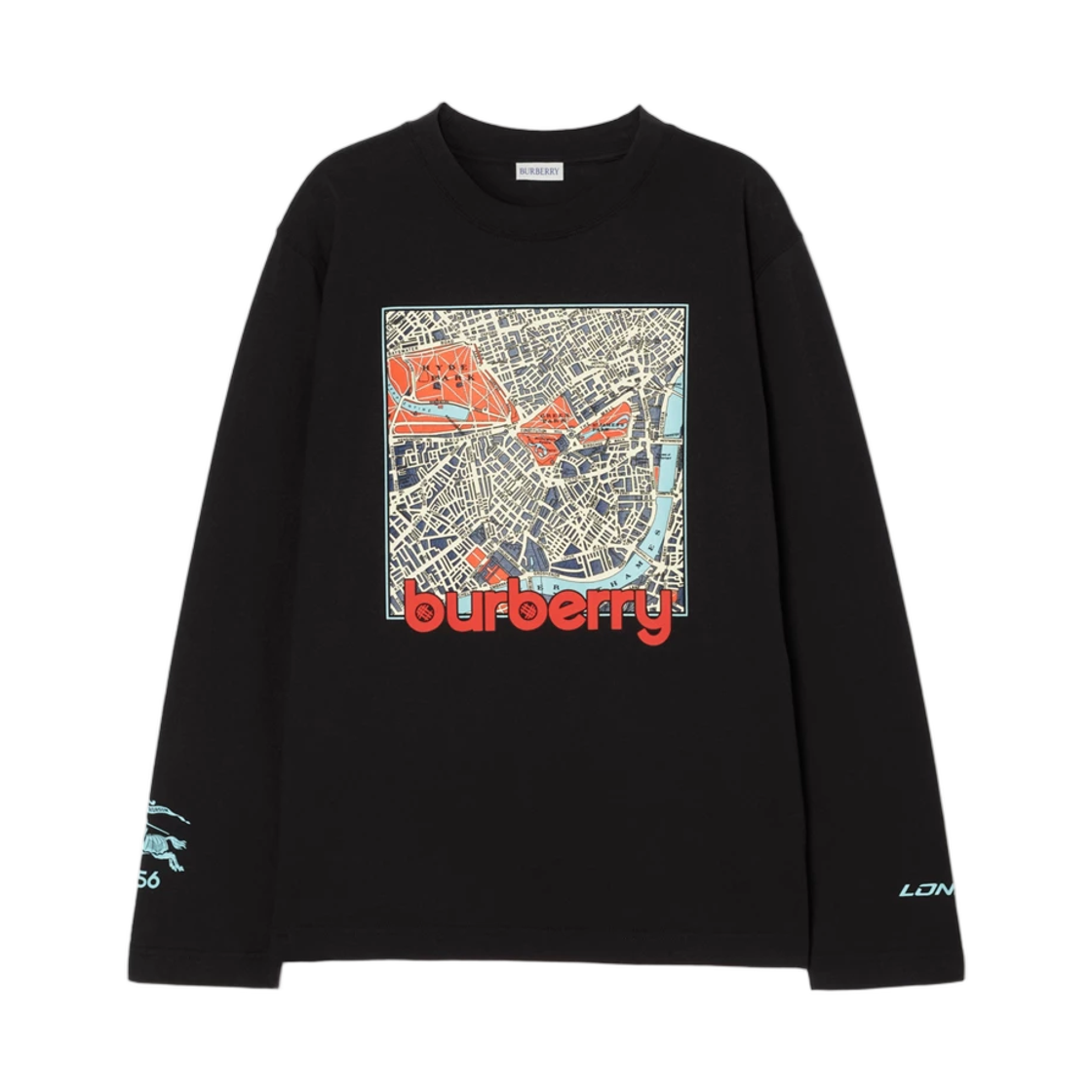 8134669 Burberry Long Sleeve London Map Cotton T-Shirt Black